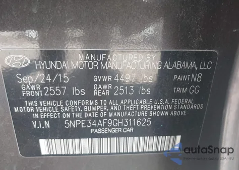 2016 Hyundai Sonata Sport from USA, damaged, VIN 5NPE34AF9GH311625